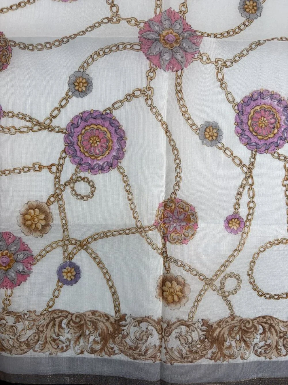 NWT Vintage Celine Floral Chain Lightweight Cotton Scarf 18